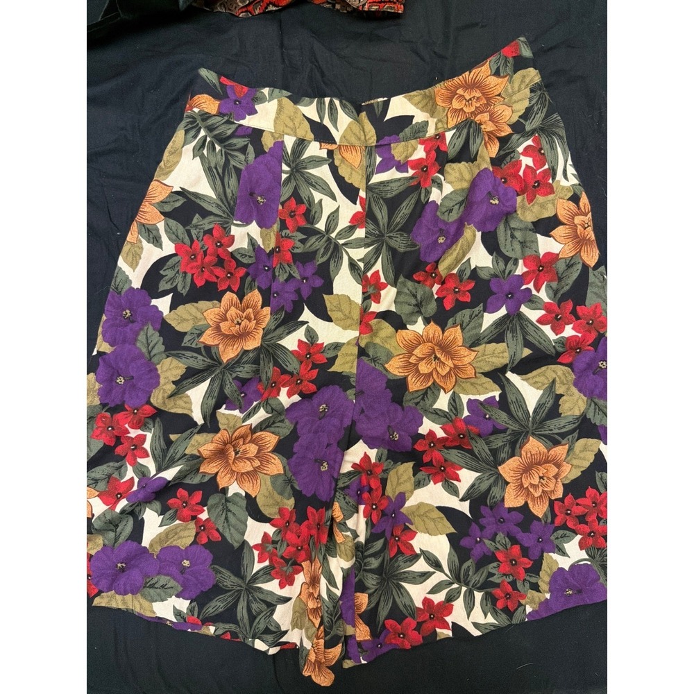 Cristin Stevens Vintage Floral High Waisted Shorts Purple Orange Black Medium
